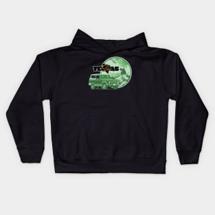 Texas-Style Surfer with Ford Bronco in greens Kids Hoodie